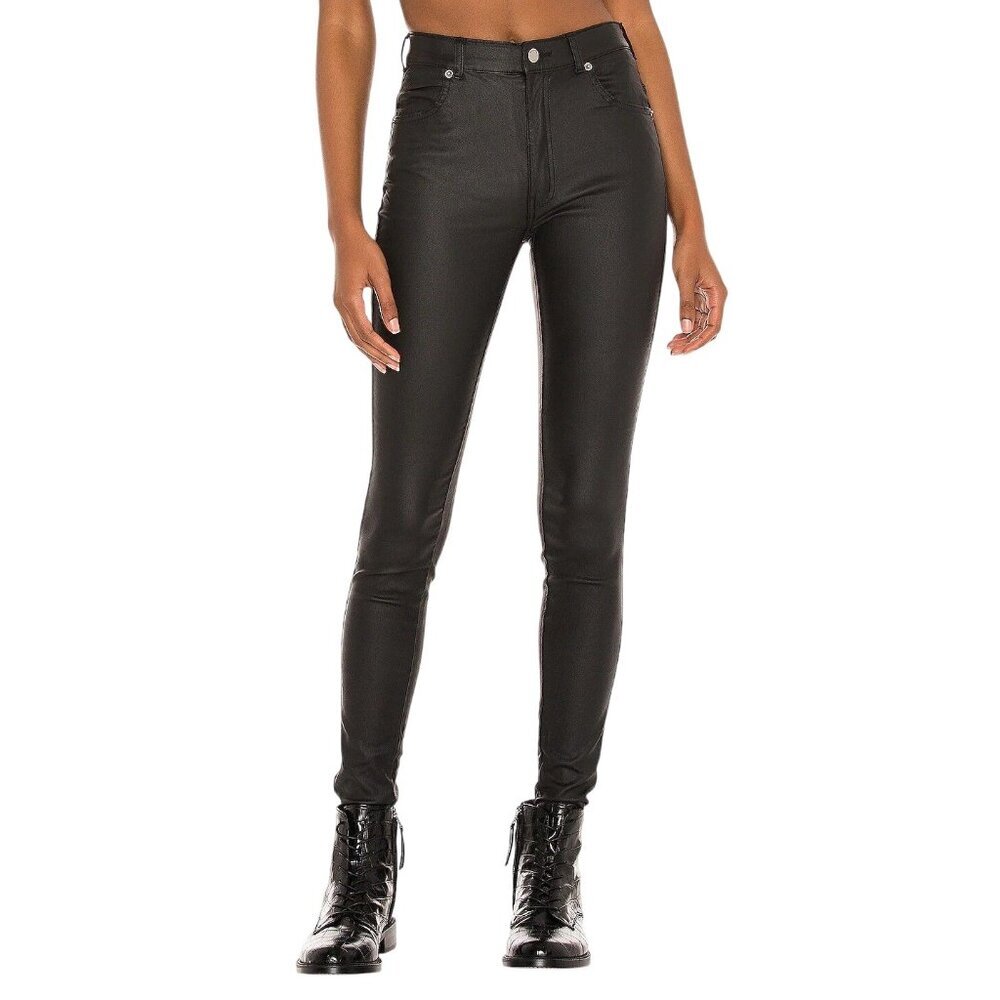 Dr. Denim Lexy Skinny Jeans in Black Metal Small Womens Vegan Pleather
